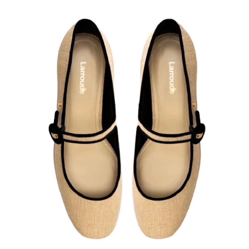 Larroude Women's Blair Raffia Mary Jane Platforms Beige Black NEW $330 SZ 10 - Picture 4 of 7
